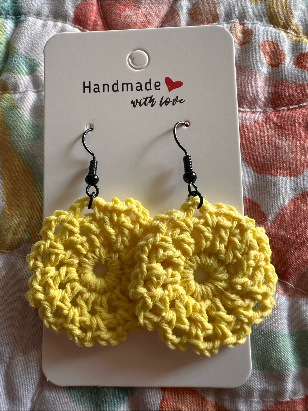Handmade Yellow Crochet Flower Earrings - Kids Accessories - Picture 3 of 4
